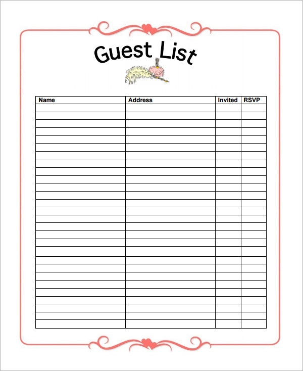Wedding Guest List Book
 FREE 16 Wedding Guest List Templates in PDF MS Word