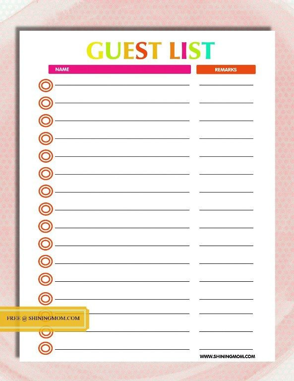 Wedding Guest List Book
 Free Printable Party Planning Template