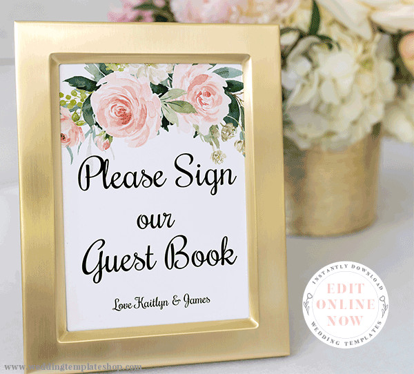 Wedding Guest Sign-in Book
 Wedding Guest Book Sign Blush Florals Edit line