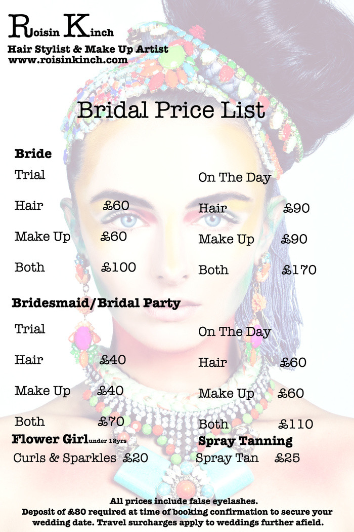 Wedding Hairstyles Prices
 Price List Roisin Kinch Hair stylist and make up