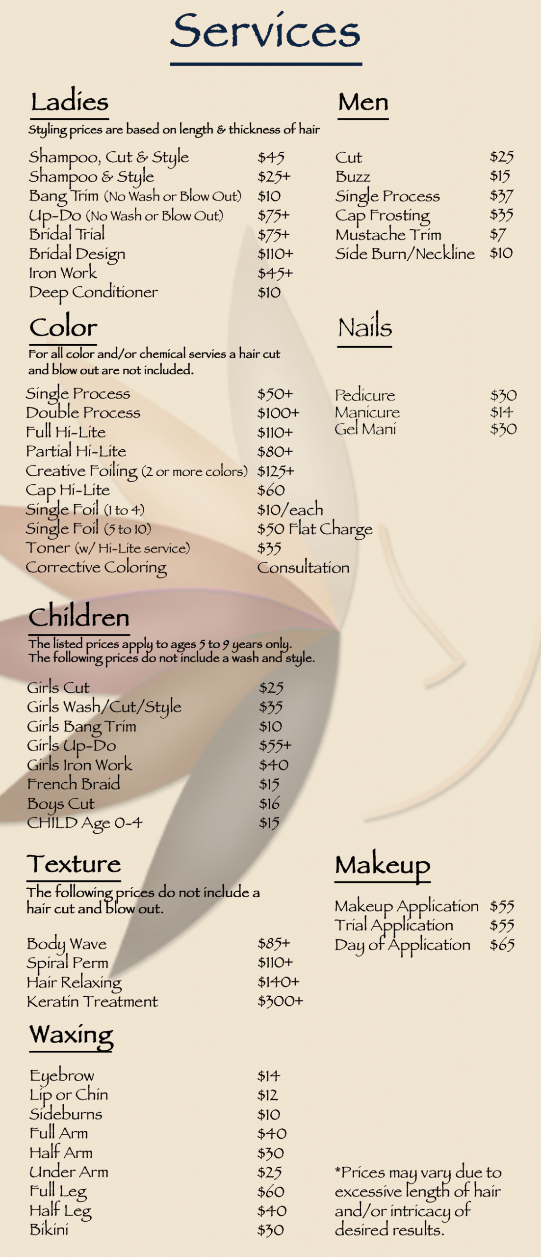 Wedding Hairstyles Prices
 Hair Salon Makeup Nails Waxing Hair Coloring Hair Stylist