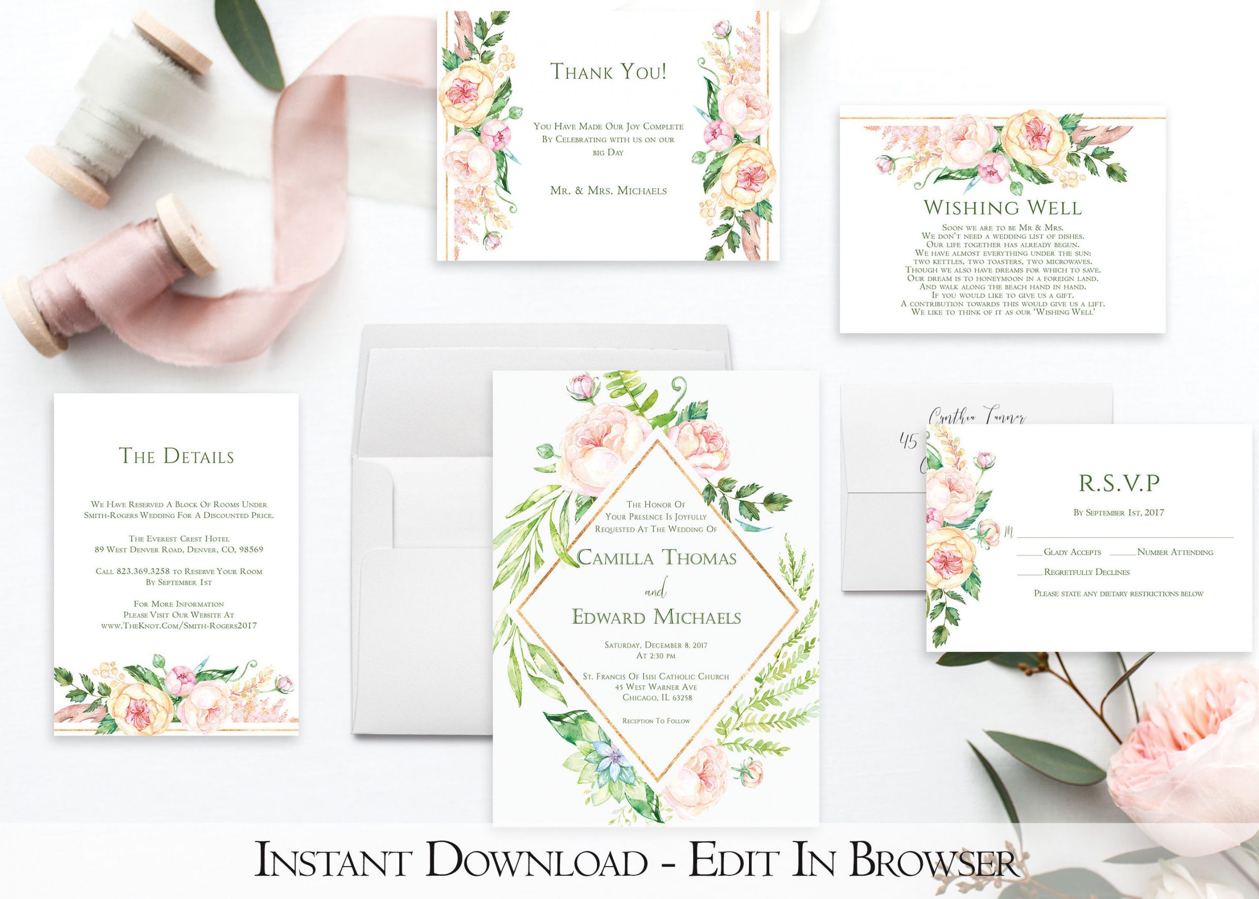 Wedding Invitation Sets
 Pink Floral Wedding Invitation Set