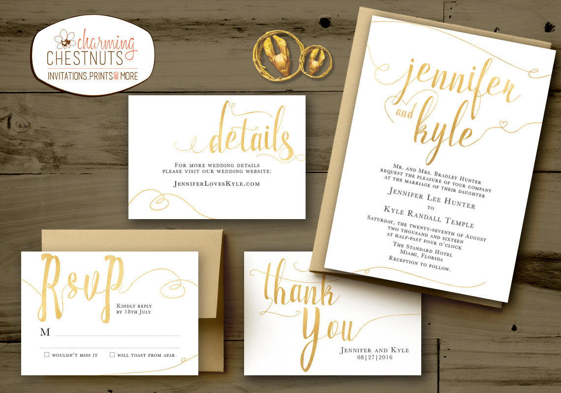 Wedding Invitation Sets
 WHITE and GOLD Wedding Invitations Set Classic gold