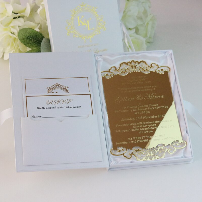 Wedding Invitation Sets
 50 Sets Personalized gold Acrylic Wedding Invitation Cards