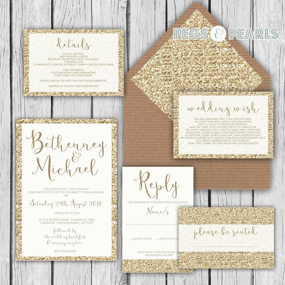 Wedding Invitation Sets
 Personalised Luxury Wedding Invitations GOLD GLITTER