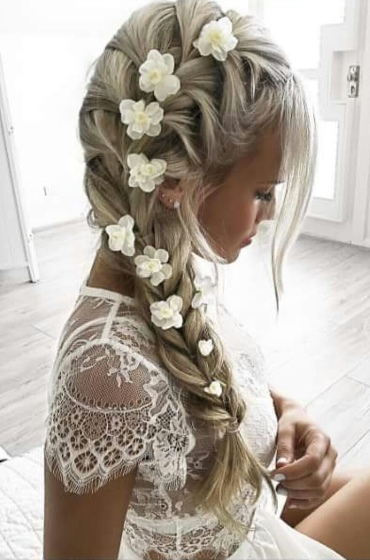 Wedding Plaits Hairstyles
 Side French braid with flowers