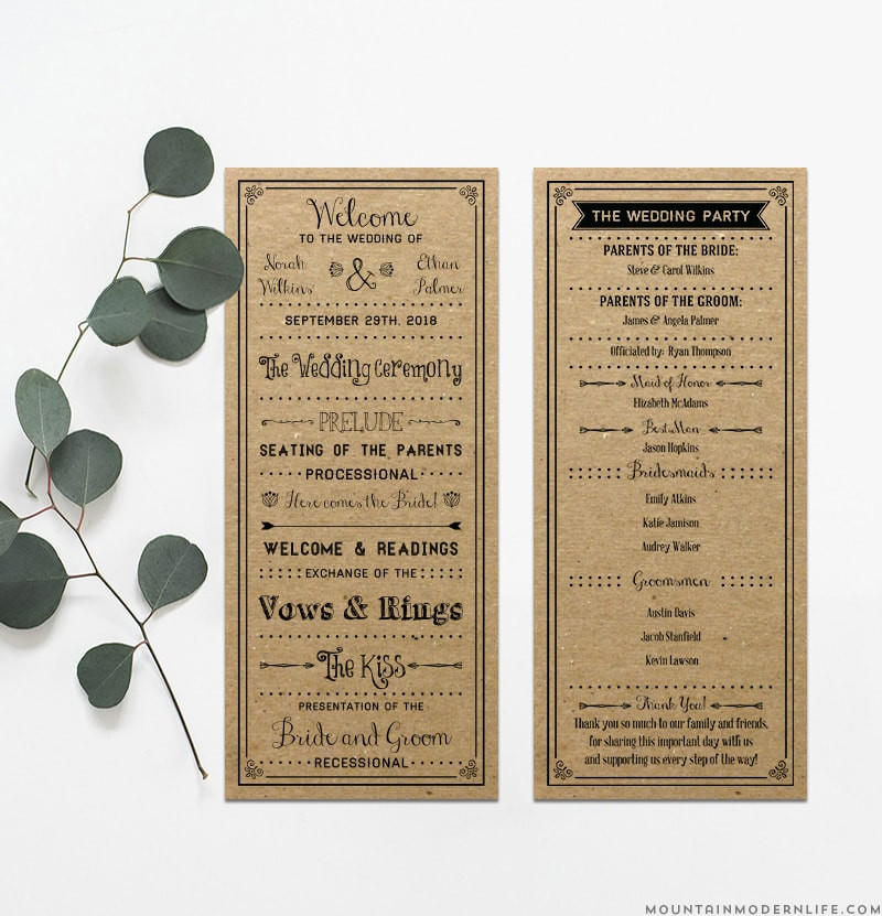 Wedding Programs DIY
 Printable Rustic DIY Wedding Program