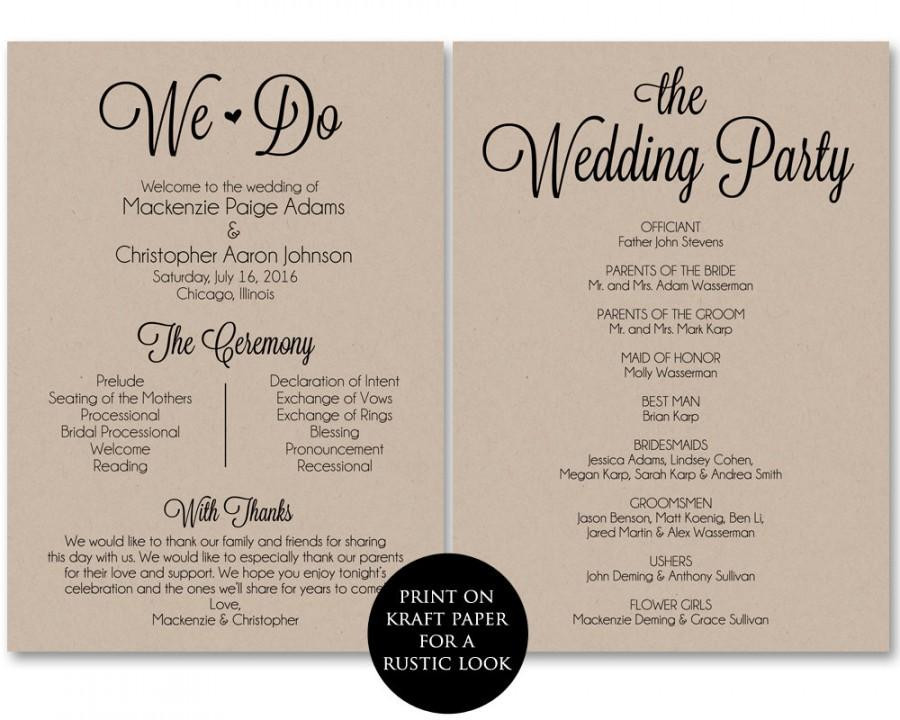 Wedding Programs DIY Templates
 Ceremony Program Template Wedding Program Printable We