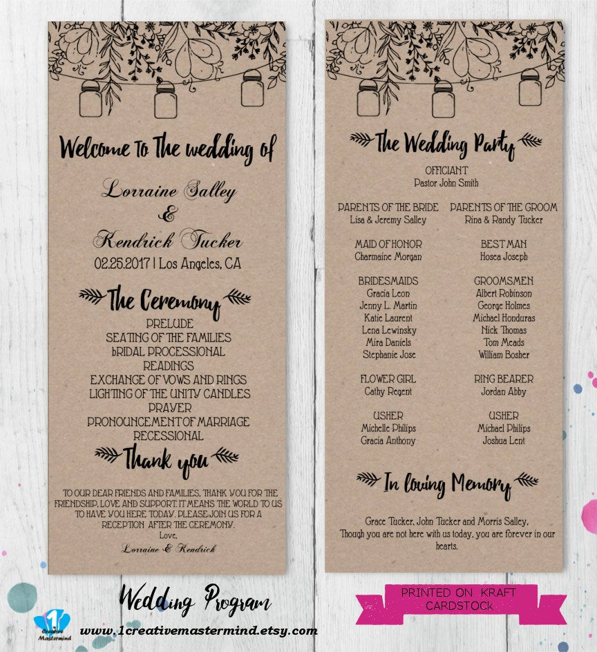 Wedding Programs DIY Templates
 DIY Rustic Wedding Program Template Printable Editable