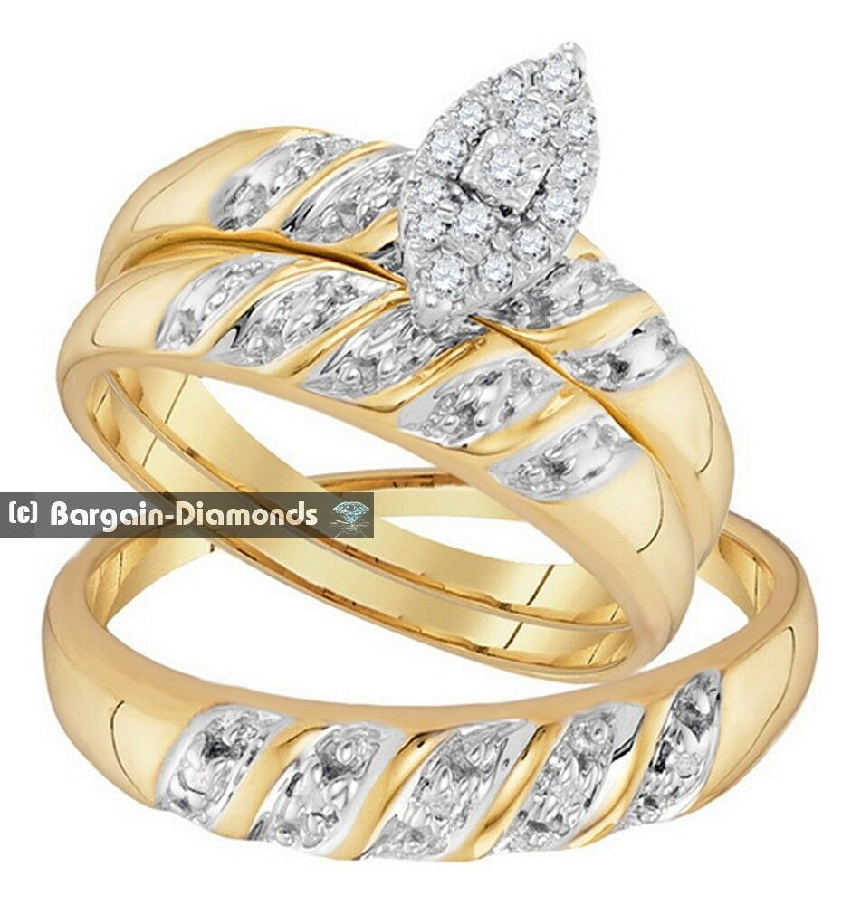 Wedding Ring Sets For Bride And Groom
 diamond 14 carat 3 ring bridal 10K gold engagement