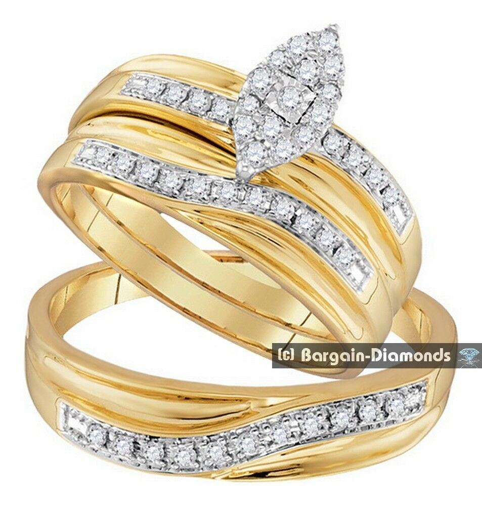 Wedding Ring Sets For Bride And Groom
 diamond 33 carat 3 ring bridal 10K gold engagement