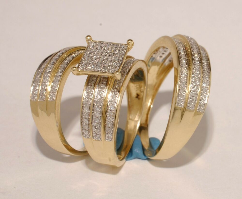 Wedding Ring Sets For Bride And Groom
 Gold & Diamond Trio Bridal Ring Wedding & Engegement Bride