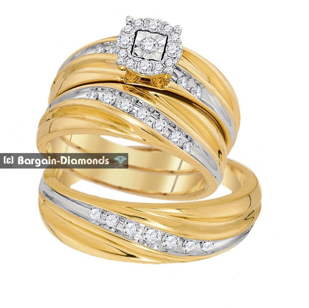 Wedding Ring Sets For Bride And Groom
 diamond 43 carat 3 ring bridal 10K gold engagement