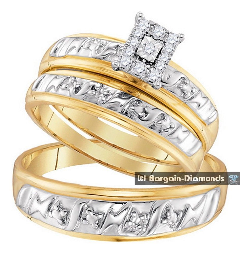 Wedding Ring Sets For Bride And Groom
 diamond 11 carat 3 ring bridal 10K gold engagement