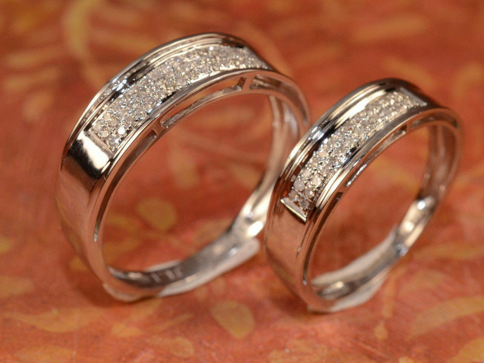 Wedding Ring Sets For Bride And Groom
 His Hers Diamond White Gold Over Wedding Band Set Bride