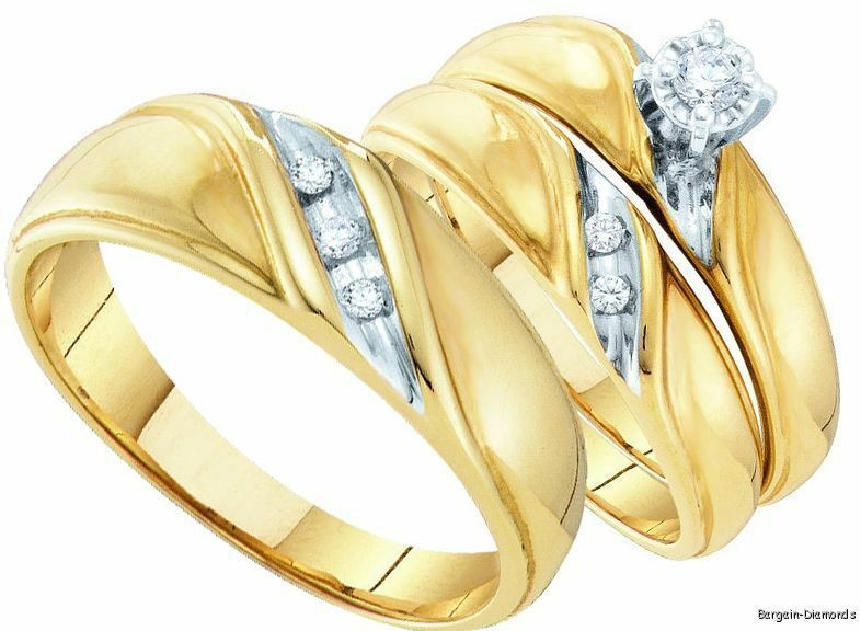Wedding Ring Sets For Bride And Groom
 diamond 3 ring 10K gold engagement bridal wedding band set