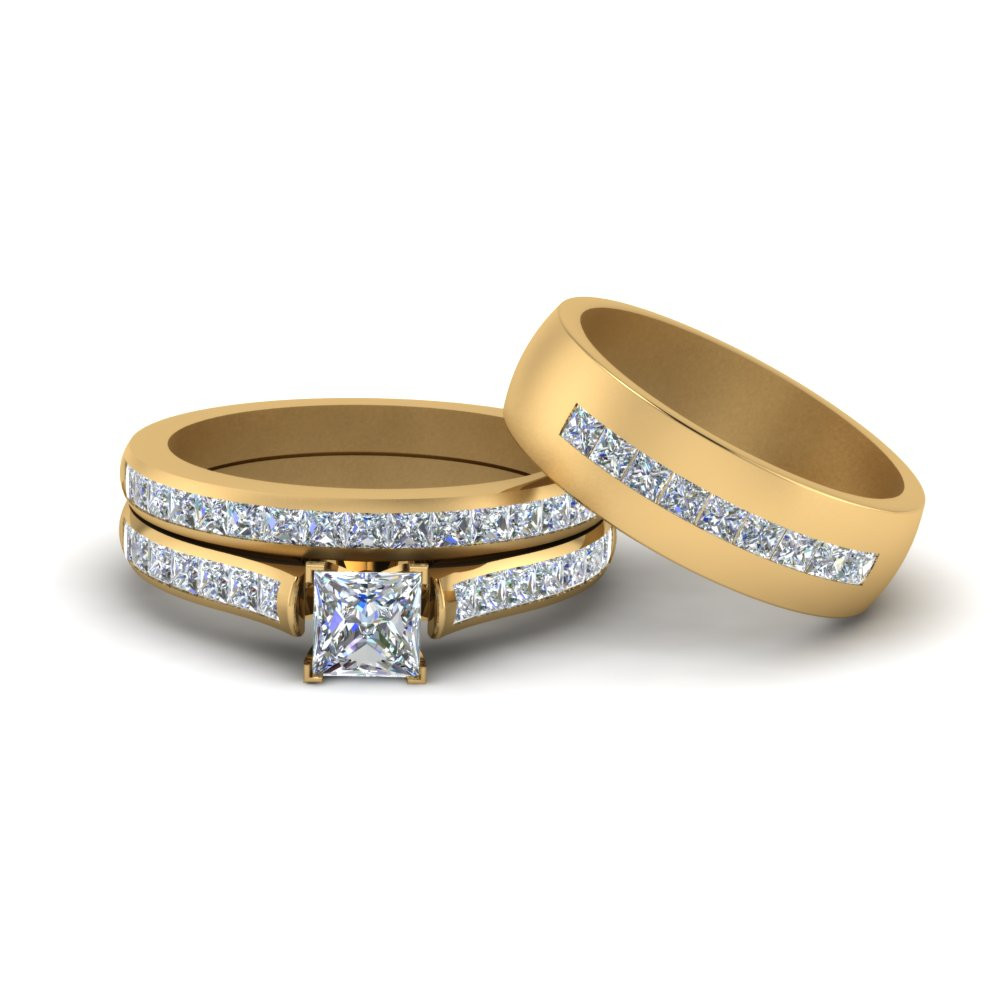 Wedding Ring Sets For Her And Him
 Channel Set Bridal Diamond Ring For Him And Her In 14K
