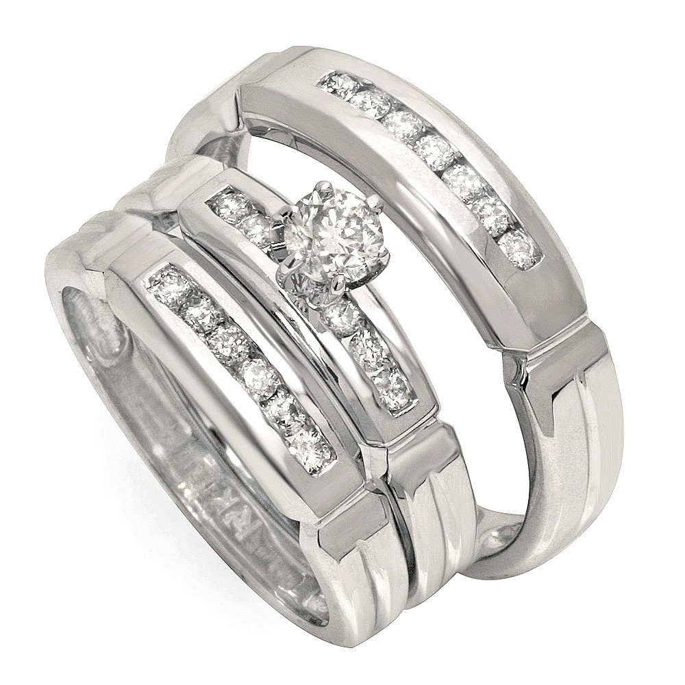 Wedding Ring Sets For Her And Him
 Luxurious Trio Marriage Rings Half Carat Round Cut Diamond