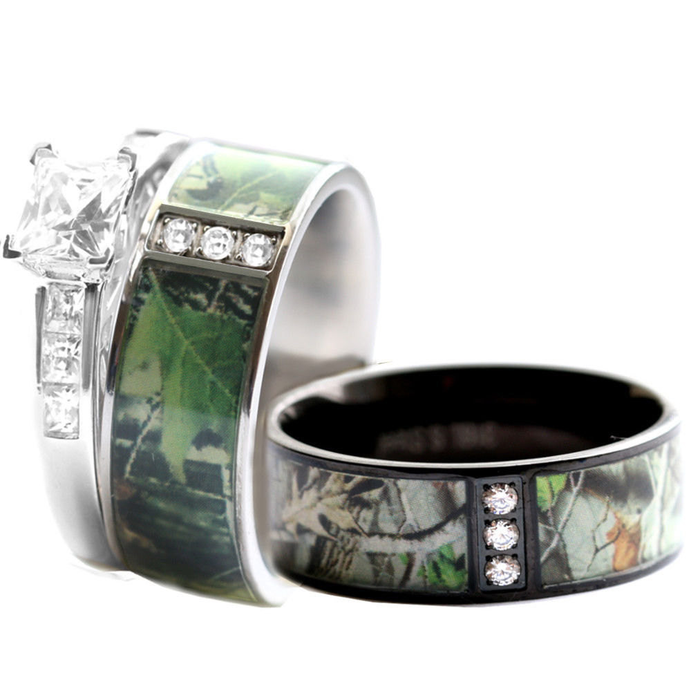 Wedding Ring Sets For Her And Him
 Camo Wedding Ring Set for Him and Her Stainless Steel