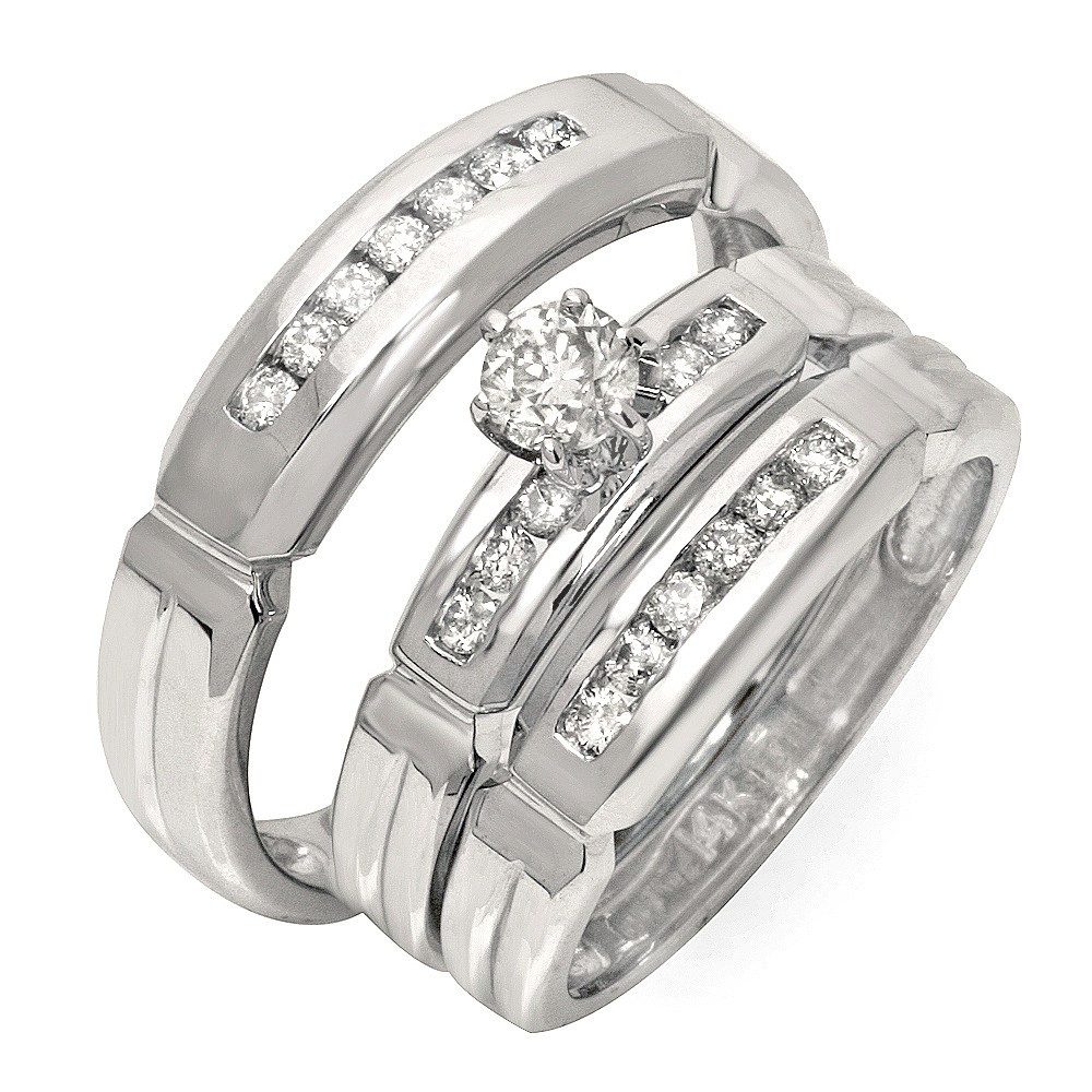 Wedding Ring Sets For Her And Him
 Luxurious Trio Marriage Rings Half Carat Round Cut Diamond