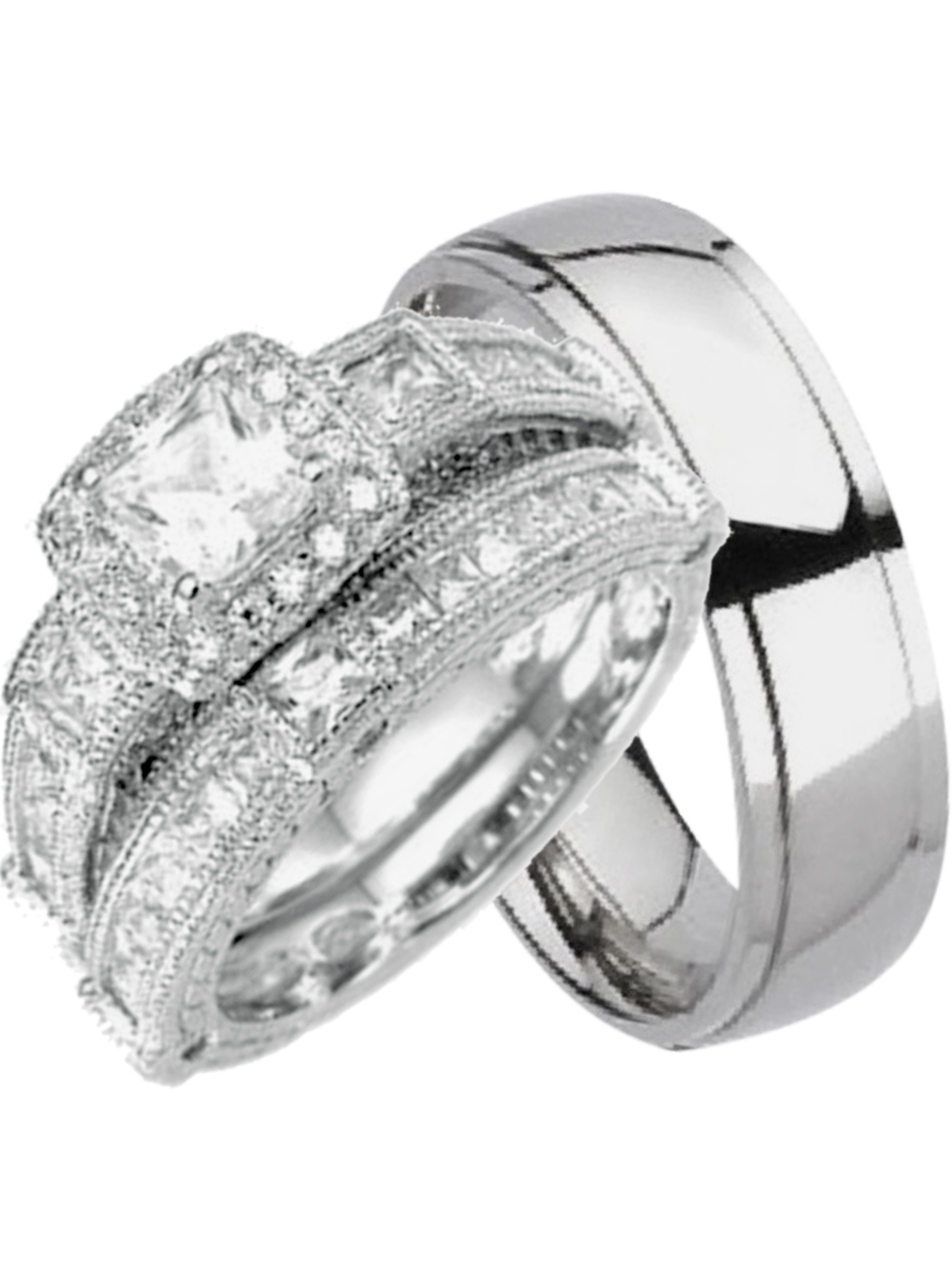 Wedding Ring Sets For Her And Him
 LaRaso & Co His and Hers Wedding Sets Silver Titanium 3