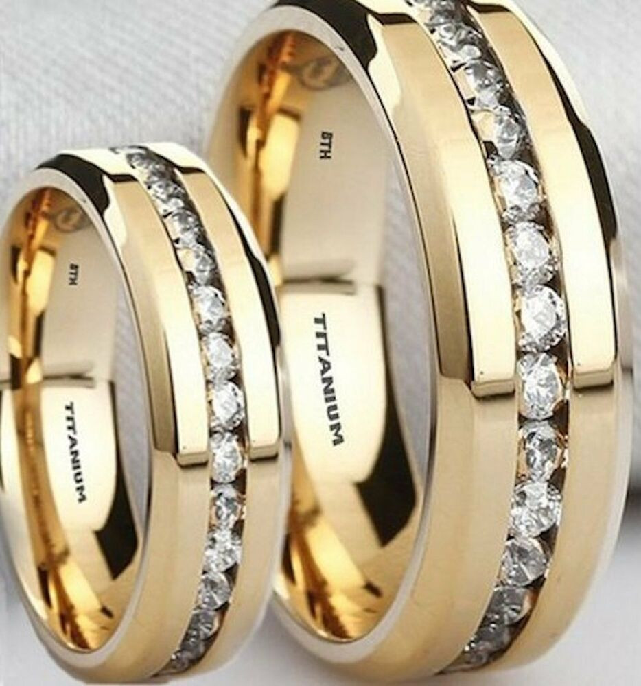Wedding Ring Sets His And Hers
 His And Hers Titanium Gold MATCHING Wedding Engagement