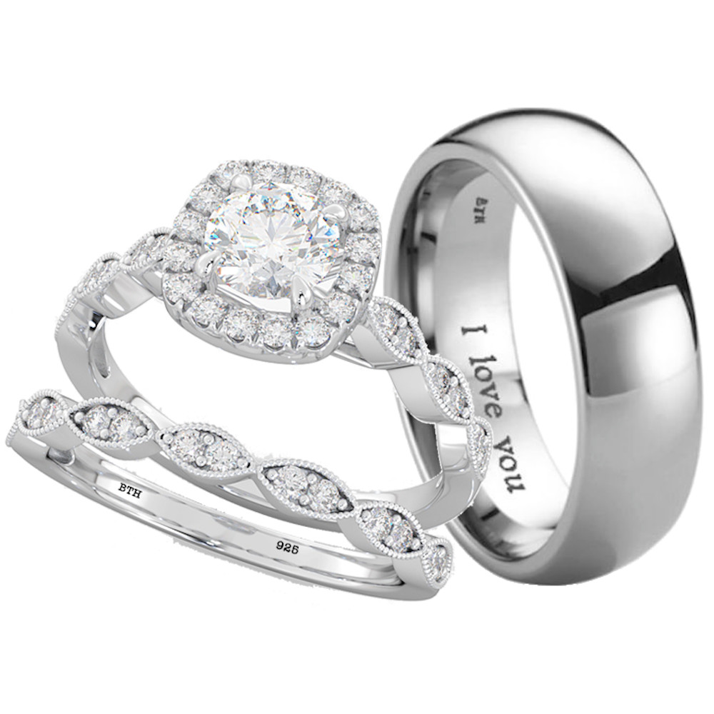 Wedding Ring Sets His And Hers
 His & Hers Silver Engagement Wedding Ring Set