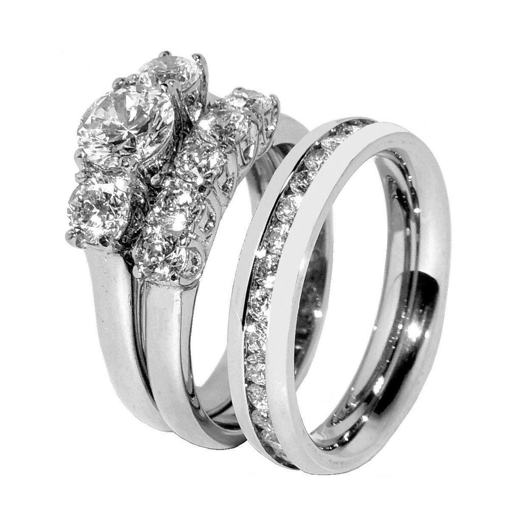 Wedding Ring Sets His And Hers
 His Hers 3 PCS Stainless Steel Womens Wedding Ring Set and