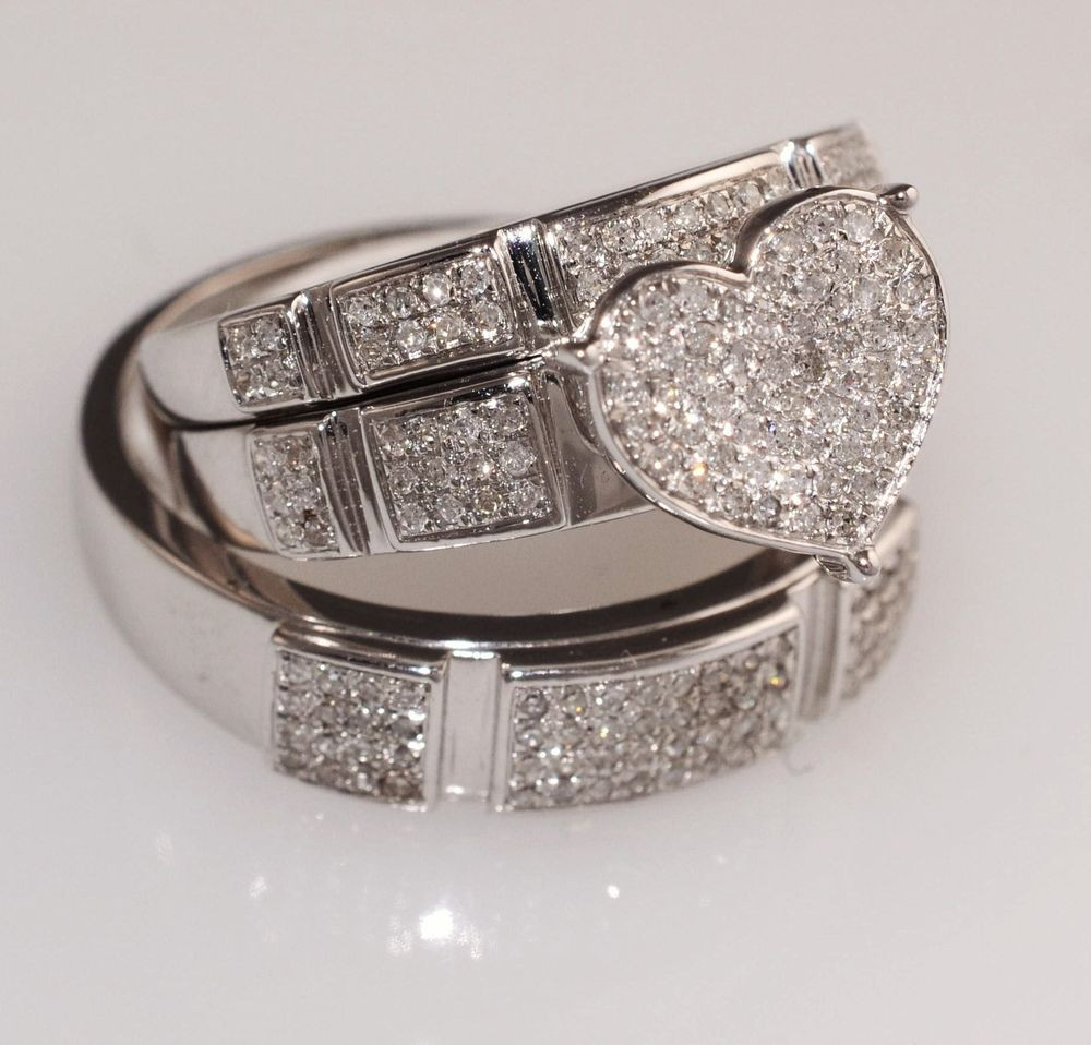 Wedding Rings Sets For Her
 Diamond & White Gold Heart Trio Set Wedding Engagement