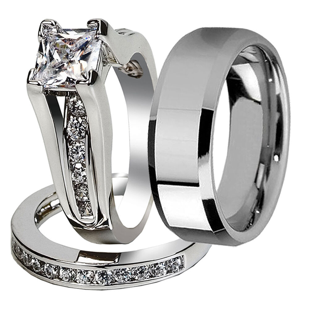 Wedding Rings Sets For Her
 Nice 3 Pcs Her & His Stainless Steel Couple Wedding