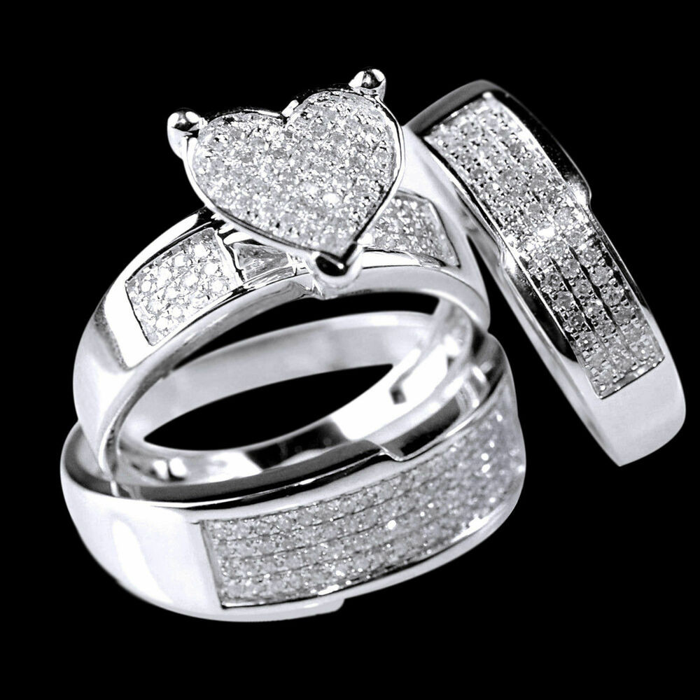 Wedding Rings Sets For Her
 Real Diamond Heart Trio Set Wedding Ring For His And Her