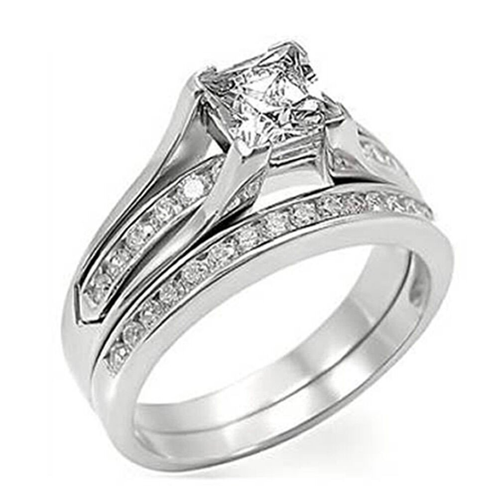 Wedding Rings Size 11
 Women s Stainless Steel 2 10Ct Princess Cut AAA CZ Wedding