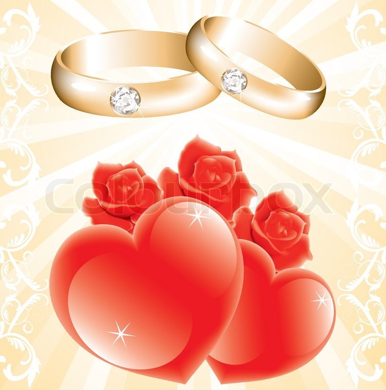 Wedding Themes Hearts
 Wedding theme with golden rings roses and hearts vector