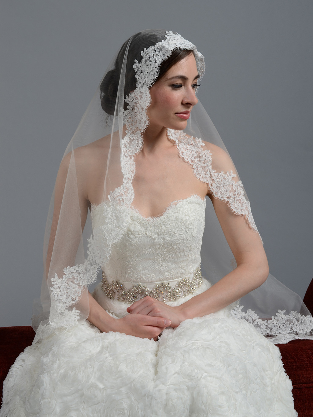 Wedding Veils
 Ivory wedding veil alencon lace V044