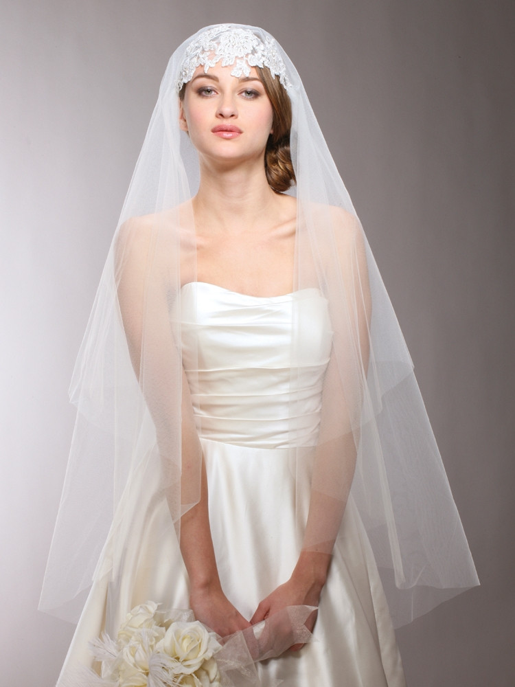 Wedding Veils
 Beaded Lace Applique Juliet Wedding Veil
