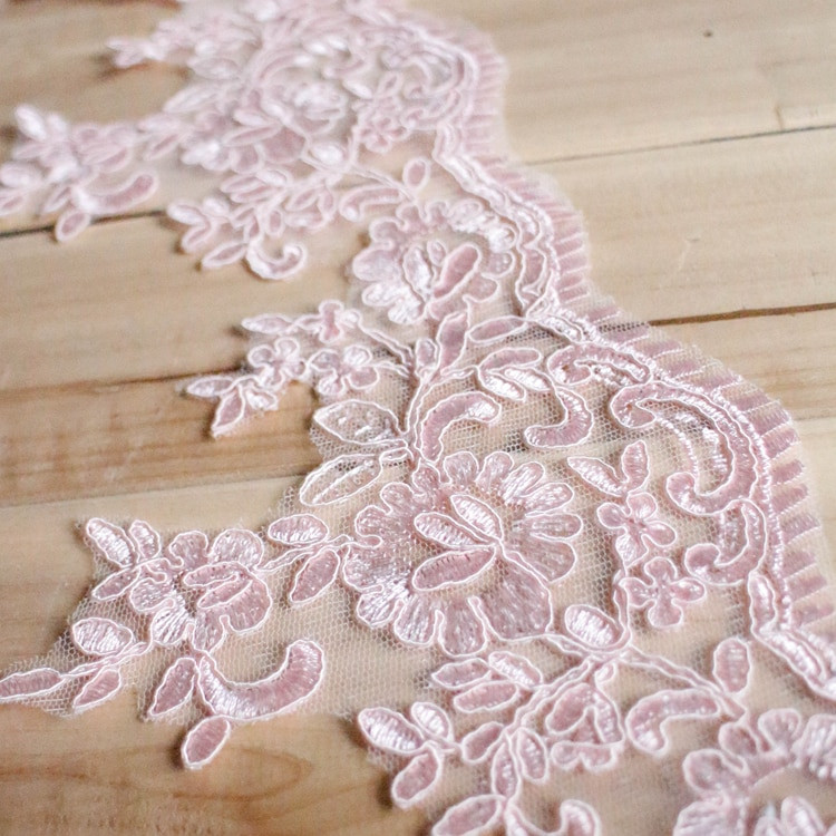 Wedding Veils With Lace Trim
 15CM high quality scalloped ganza PINK lace trim wedding