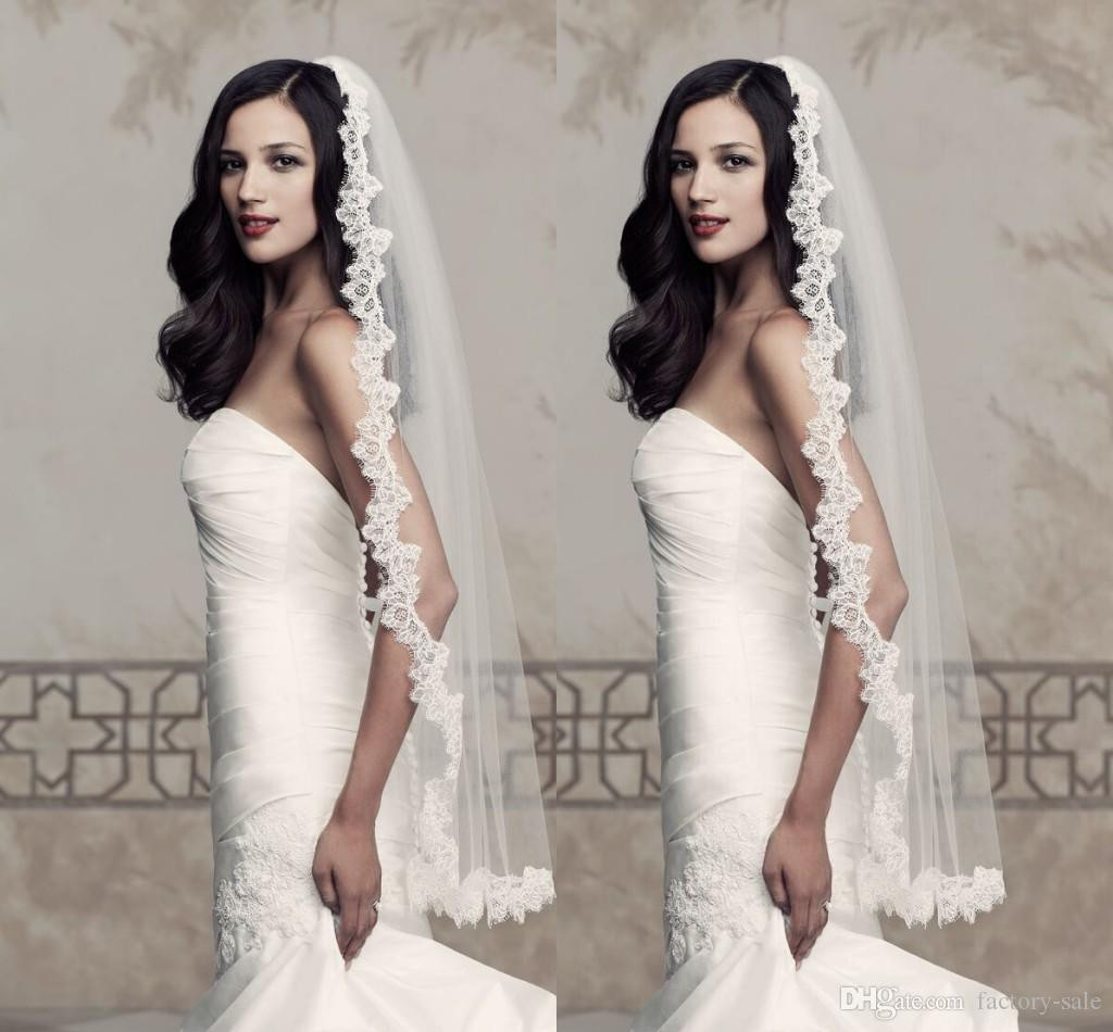 Wedding Veils With Lace Trim
 2016 Ivory Bridal Veils Wedding Accessories Tulle Edge