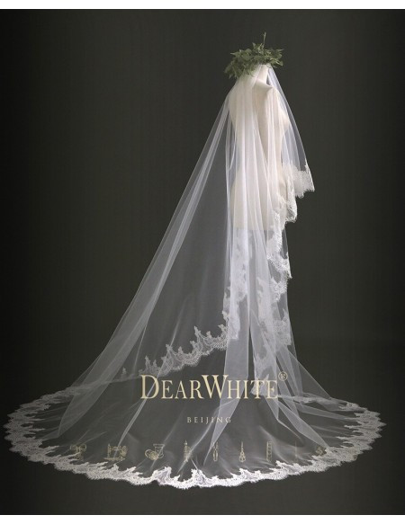 Wedding Veils With Lace Trim
 Bamboo of Cloud Designer Vintage Lace Trim Bridal Wedding