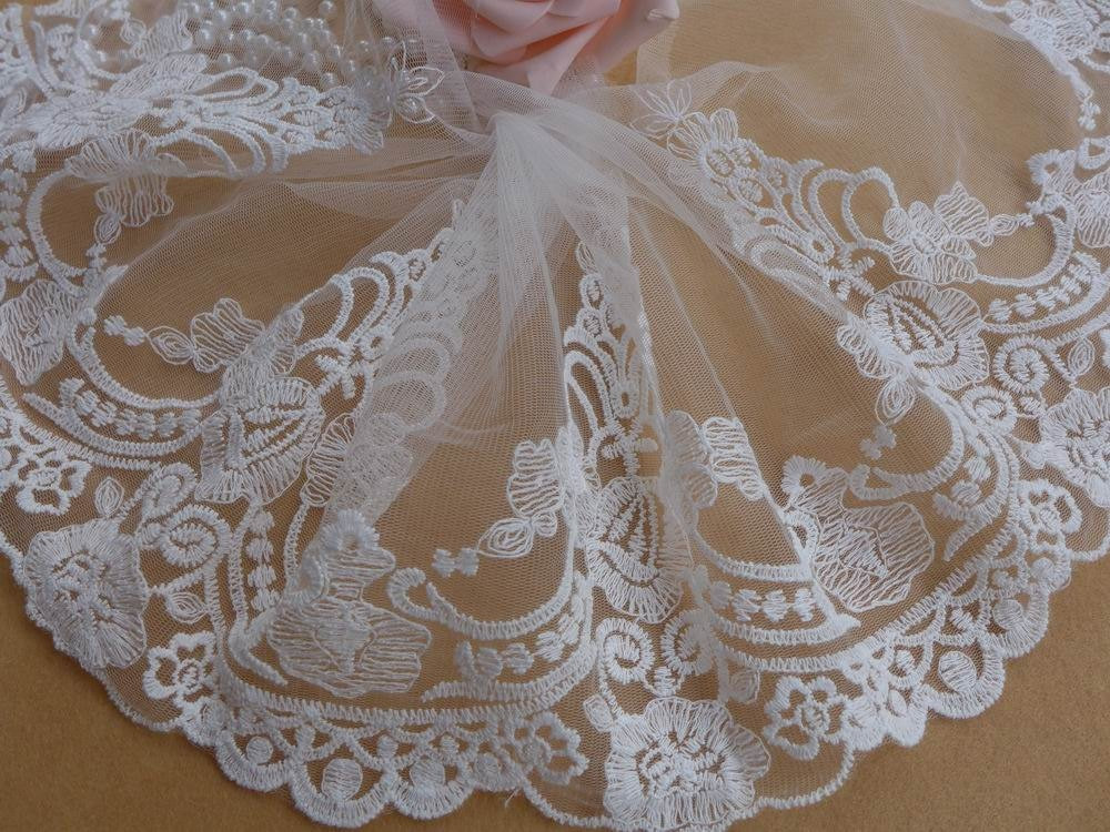 Wedding Veils With Lace Trim
 Retro Embroidery Tulle Lace White Lace Trim Vintage