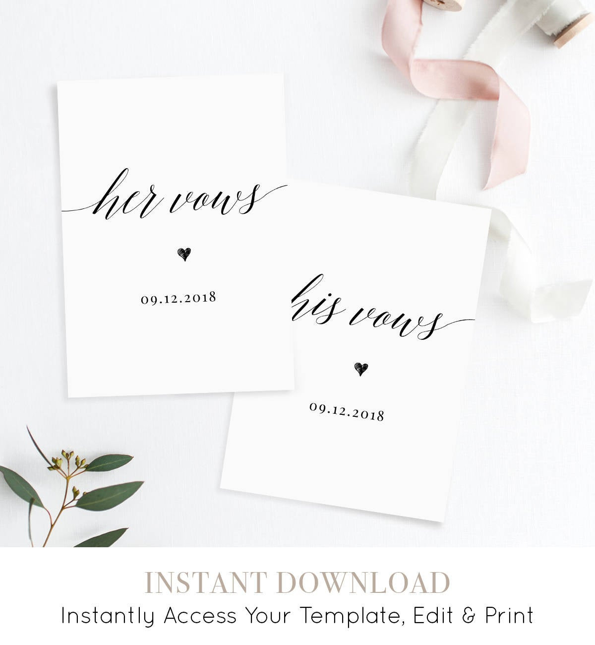 Wedding Vow Template
 His and Her Wedding Vow Template Personalized Vow Booklet