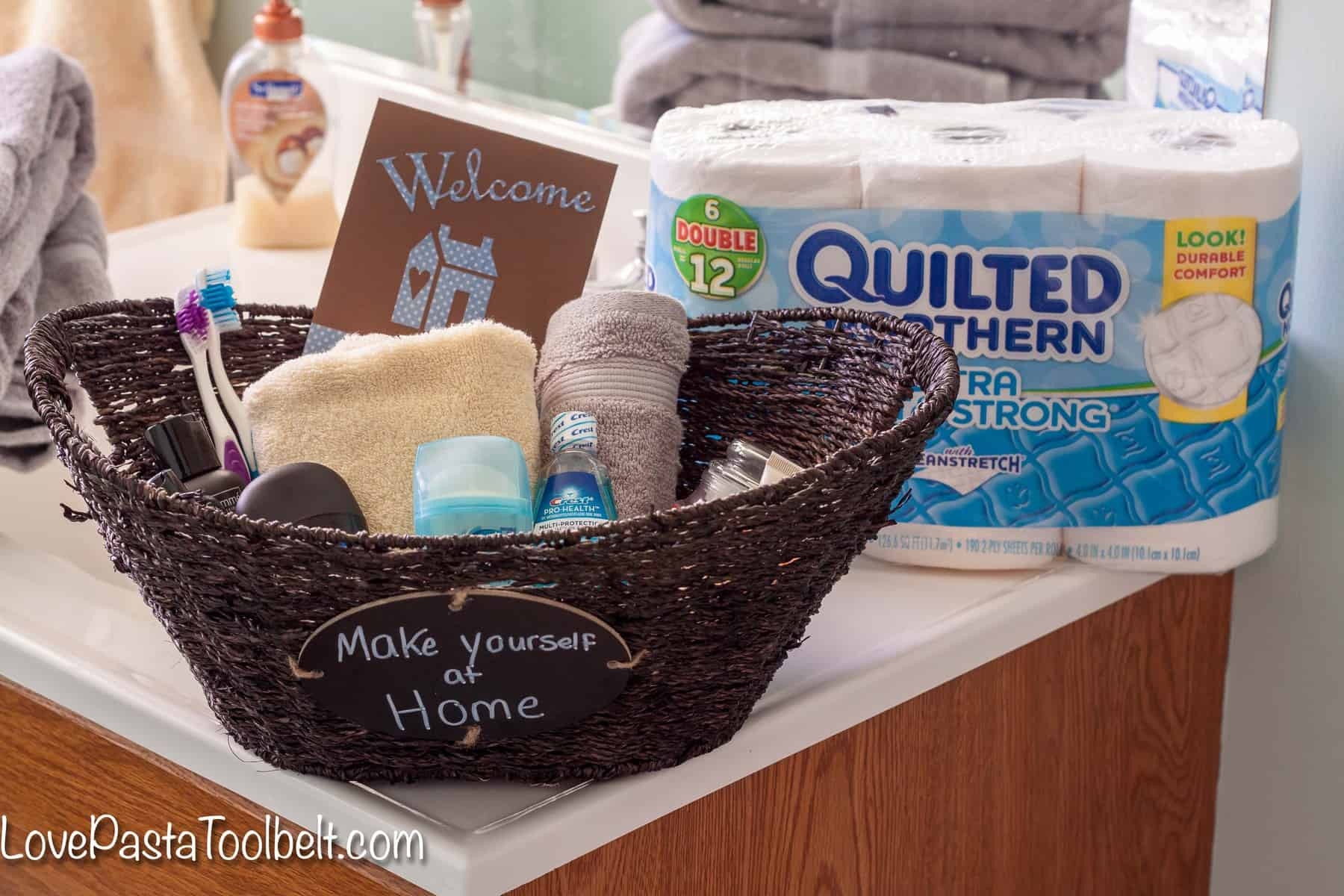 Welcome Gift Basket Ideas
 Guest Bathroom Wel e Basket Love Pasta and a Tool Belt