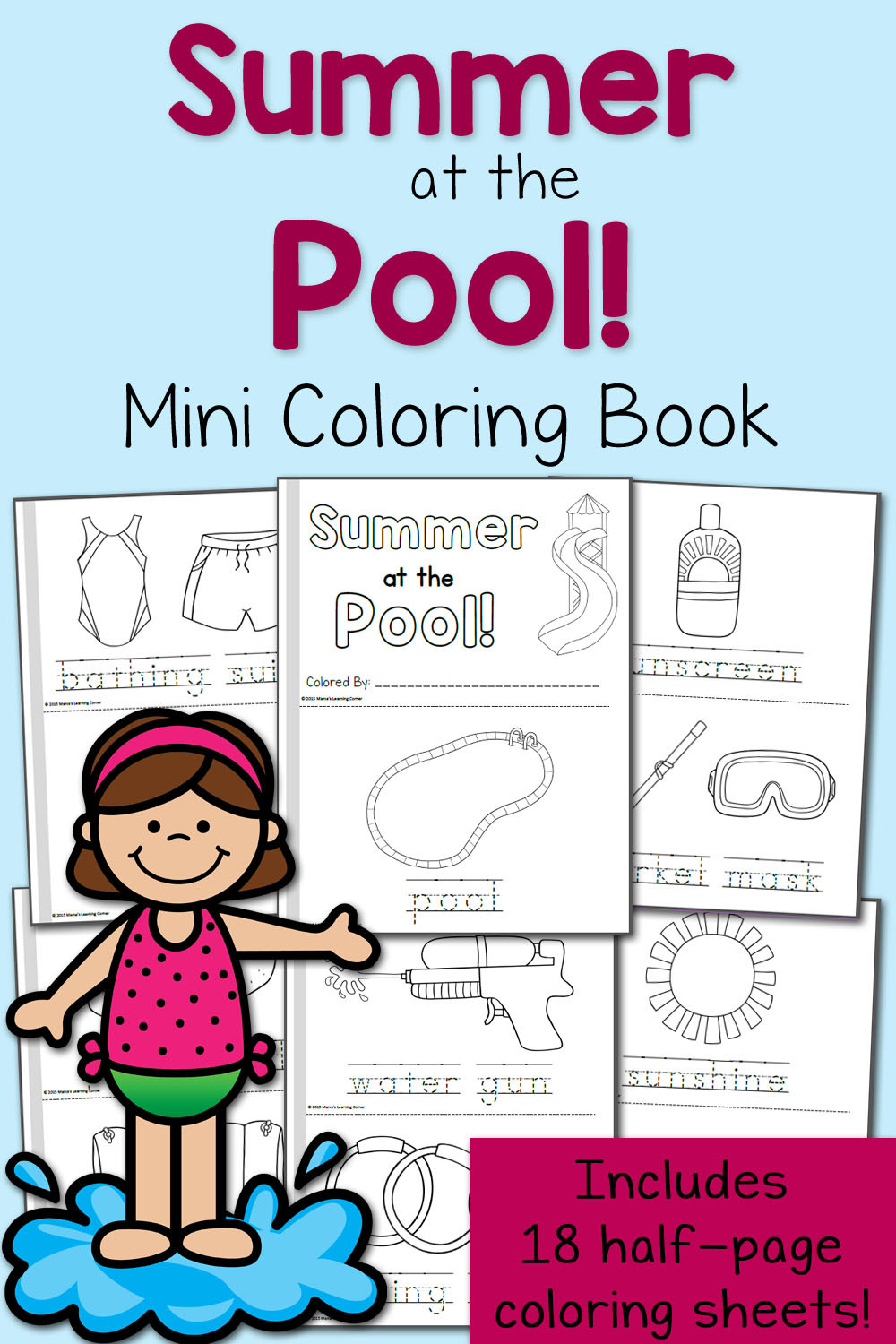 When Do Kids Start Coloring
 Summer Coloring Pages At the Pool Mamas Learning Corner