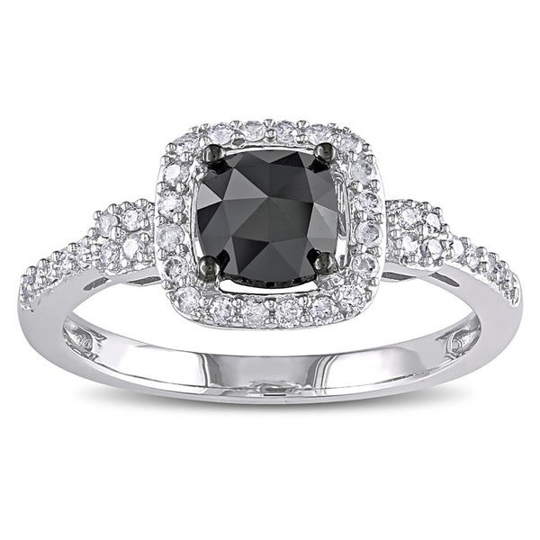 White And Black Diamond Engagement Rings
 Miadora 14k White Gold 1ct TDW Cushion cut Black and White