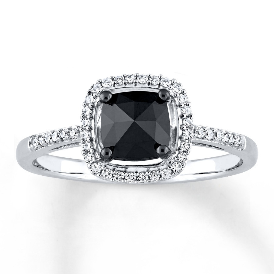 White And Black Diamond Engagement Rings
 Black Diamond Engagement Ring 1 cttw Cushion cut 14K White