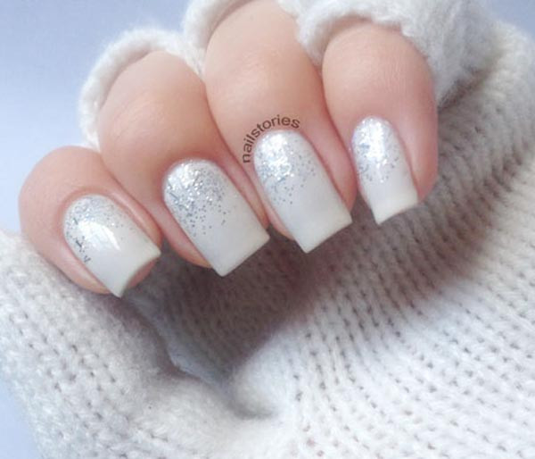 White And Silver Glitter Nails
 Wedding Nail Color