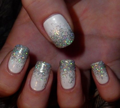 White And Silver Glitter Nails
 wedding nails I would do just simple silver glitter