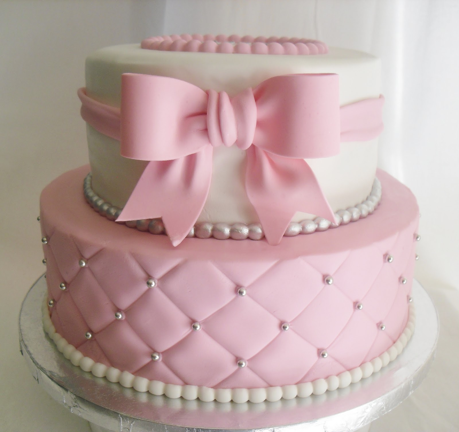 White Baby Shower Cake
 made FRESH daily Quilted Pink and White Baby Shower Cake