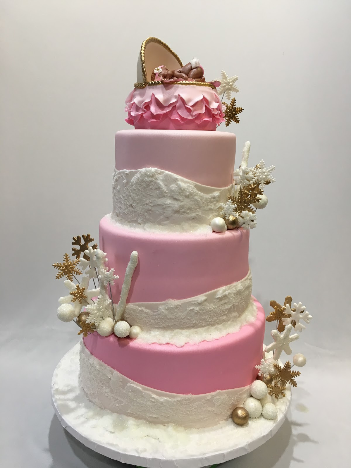 White Baby Shower Cake
 MyMoniCakes Pink and white Winter Wonderland baby shower cake