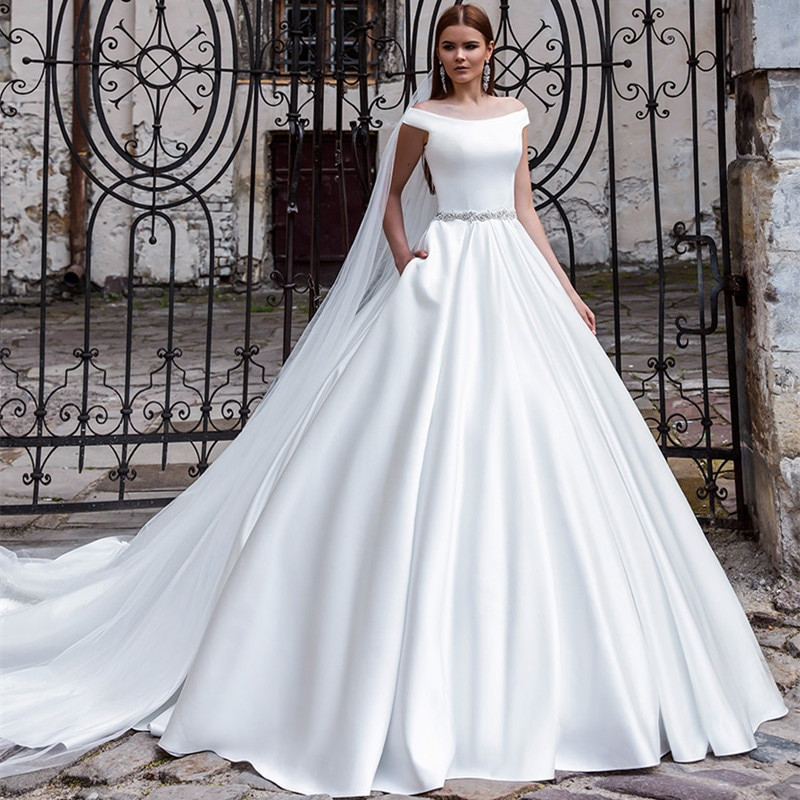 White Ball Gown Wedding Dresses
 fashion simple white long wedding dress with train 2016
