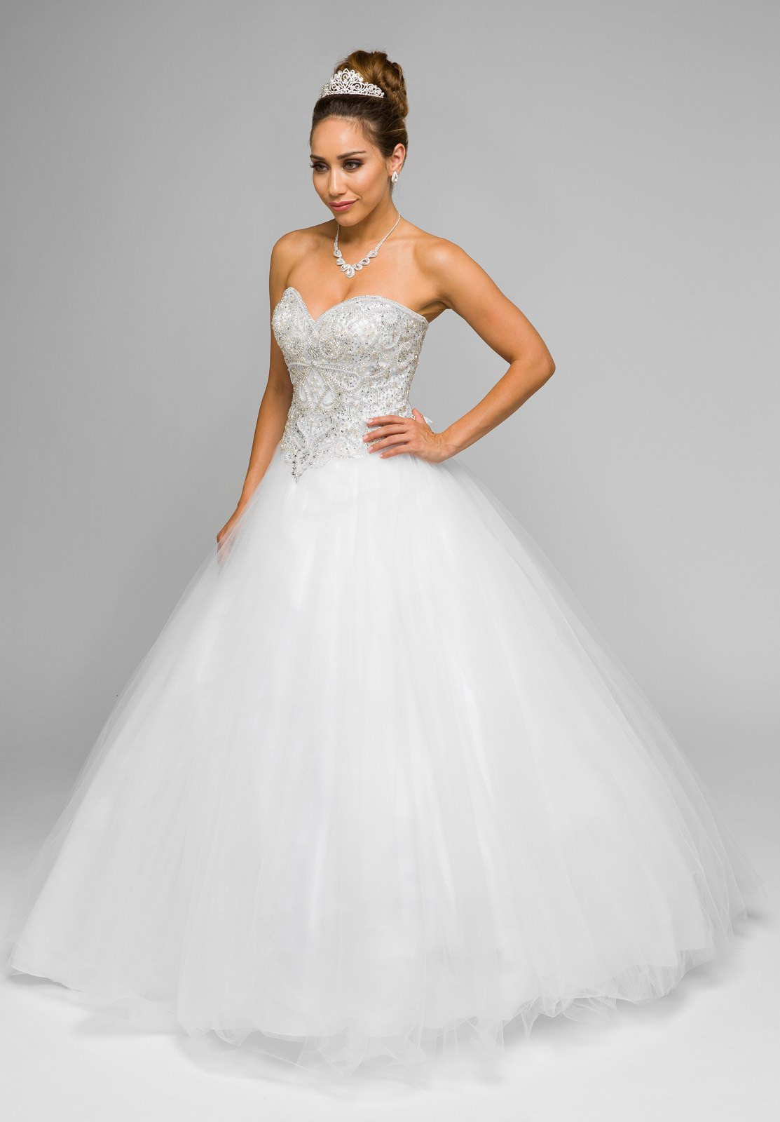 White Ball Gown Wedding Dresses
 White Beaded Bodice Strapless Ball Gown Wedding Dress with